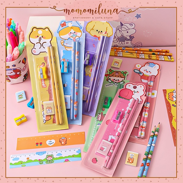 

1 Set isi 5 pcs alat tulis stationery lucu cute pensil penghapus penggaris souvenir ulang tahun anak murah MK1335