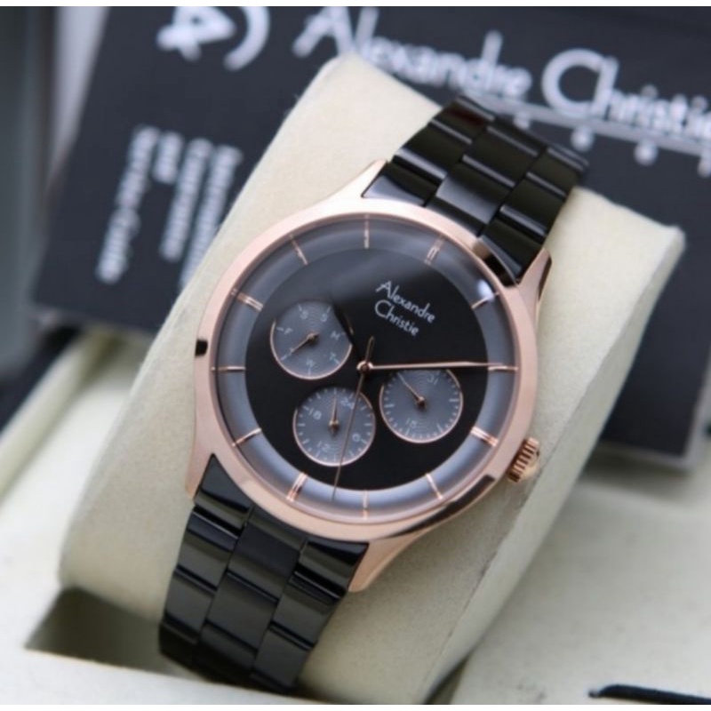 Alexandre Christie AC 2889 Black Rosegold Original Jam Tangan Wanita Analog