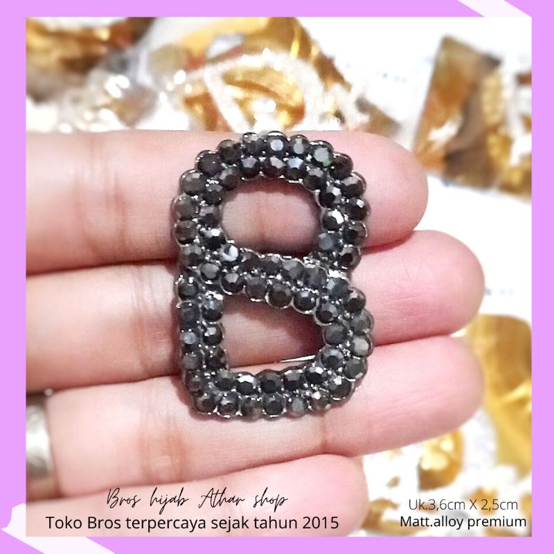 Bros B/bross signature branded /brooch button/Bros hijab buttonscarves Athar shop scarves murah-B prmt 02 hitam