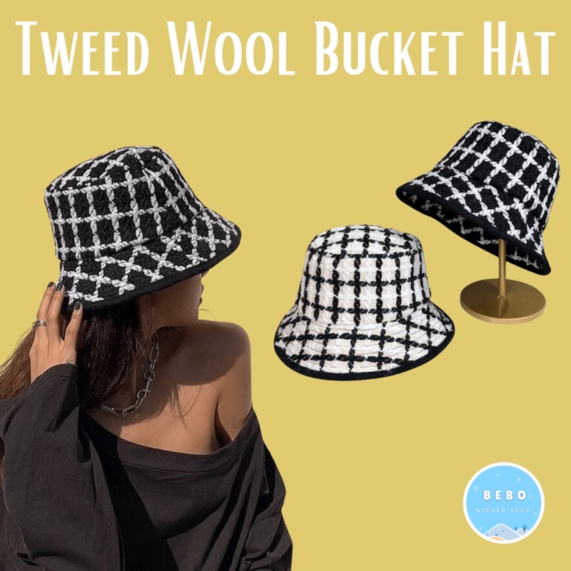 Tweed Wool Bucket Hat  Topi Ember Import Wol