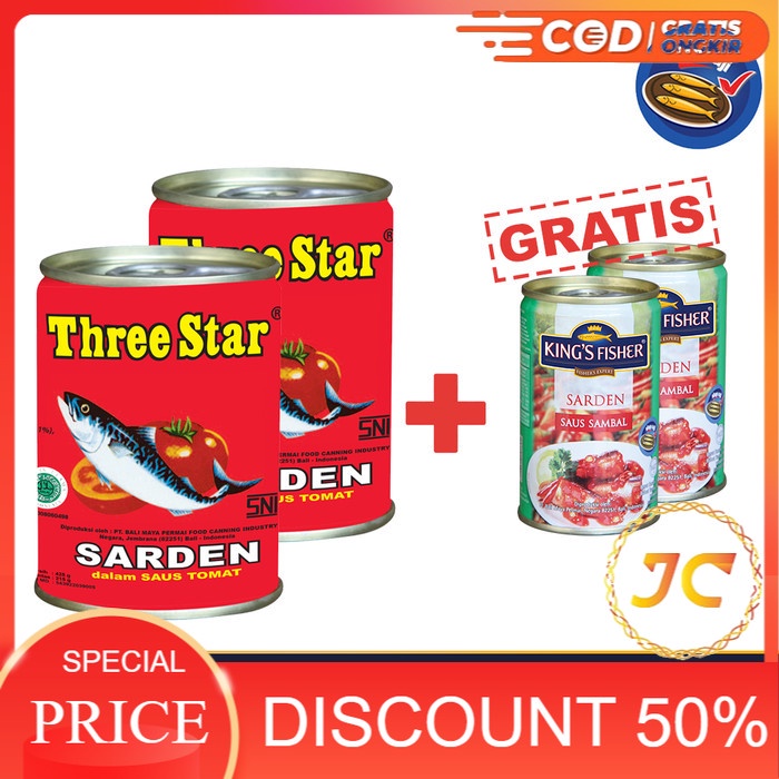 

[Ramadhan Sale Off 50%] King's Fisher Three Star Paket A 4 pcs Sarden sambal Tomat 425g 155g