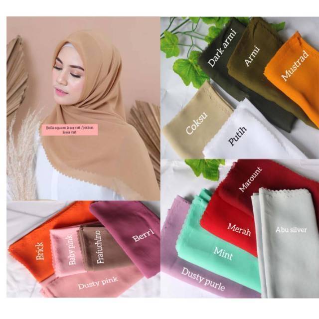 Bella square lasercut part 1/jilbab segi empat polycoton lasercut | Shopee Indonesia