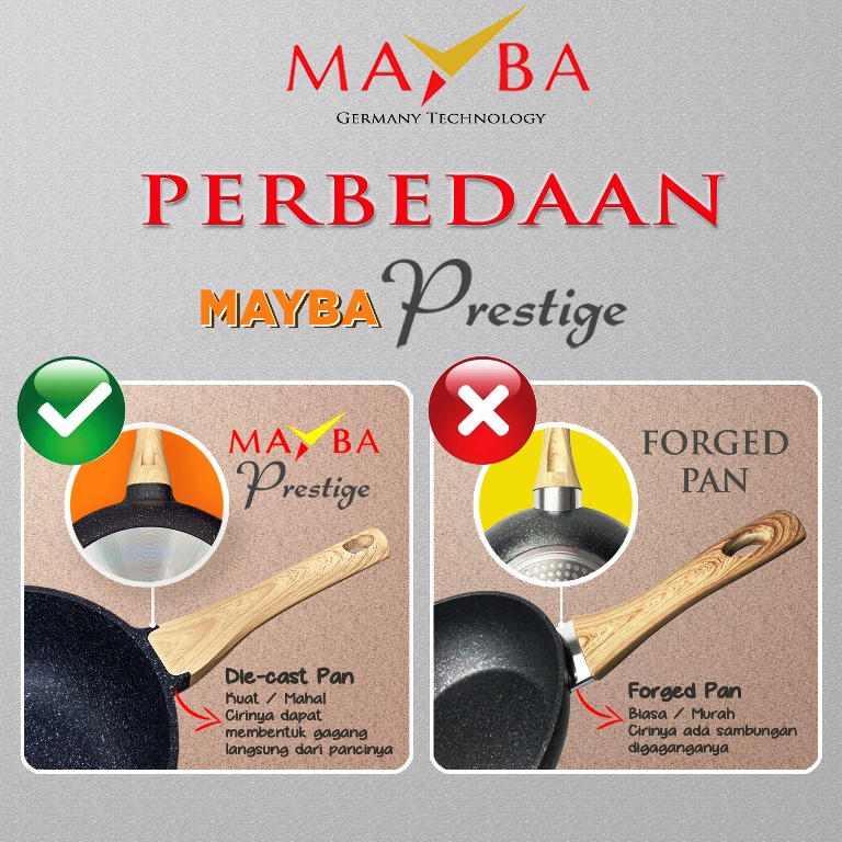 WOK PAN PRESTIGE BESAR 30 CM Panci Anti lengket granite Hitam ASLI MAYBA GERMANY ( MIZUKITCHEN )