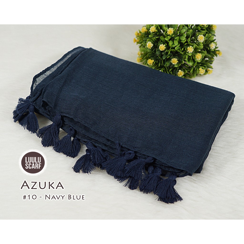 Pashmina Polos Tassel bahan Paris Viscose - AZUKA by Luulu Scarf-#10 - Navy Blue