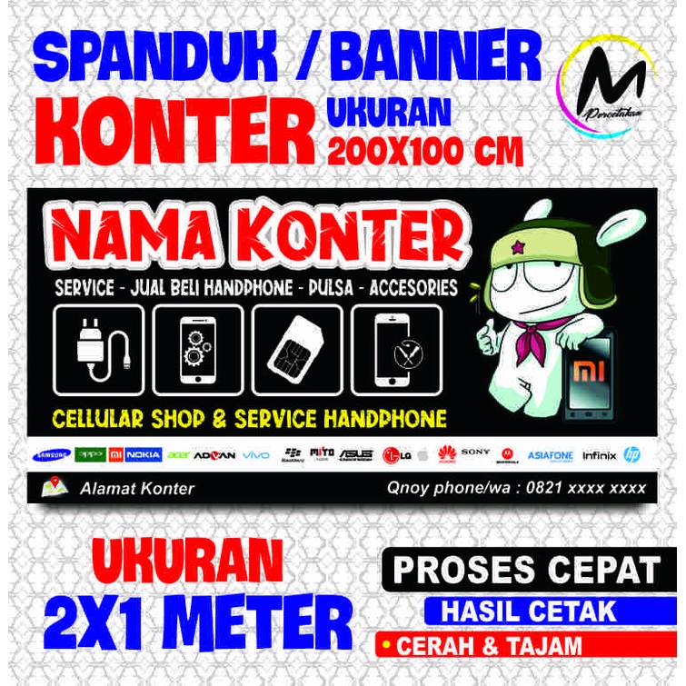 Cetak Banner Konter Spanduk Servis HP - Ukuran 200x100 Cm