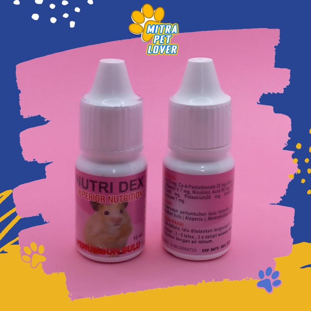 PENUMBUH BULU HAMSTER - NUTRI DEX 10 ML - SUPLEMEN NUTRISI BULU JADI MENGKILAP HALUS LEMBUT ANTI RONTOK BOTAK - NUTRIDEX - MURAH GARANSI KUALITAS ASLI ORIGINAL - ANIMAL VETERINARY TAMASINDO OBAT KESEHATAN &amp; VITAMIN HEWAN BINATANG PELIHARAAN MITRAPETLOVER