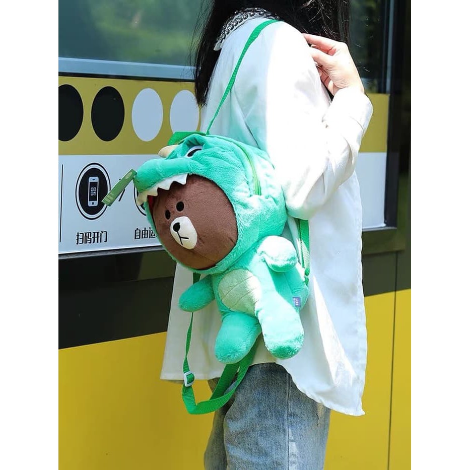 TAS RANSEL BONEKA DINO PIG SALLY BROWN DORAEMON BAG BACKPACK - DINO BROWN