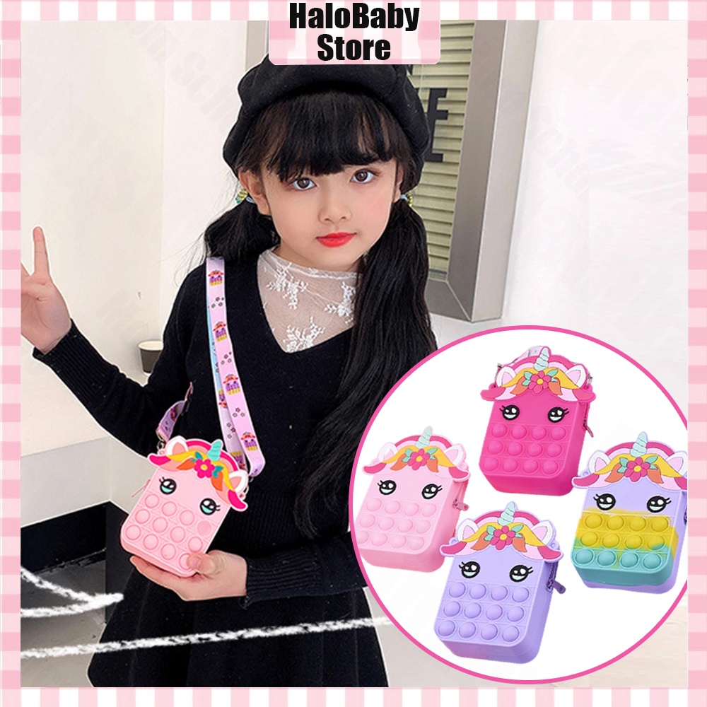 Halo Baby Tas Anak Pop it Unicorn Import Lucu/grosir tas jelly anak/mainan pop it SLING BAG