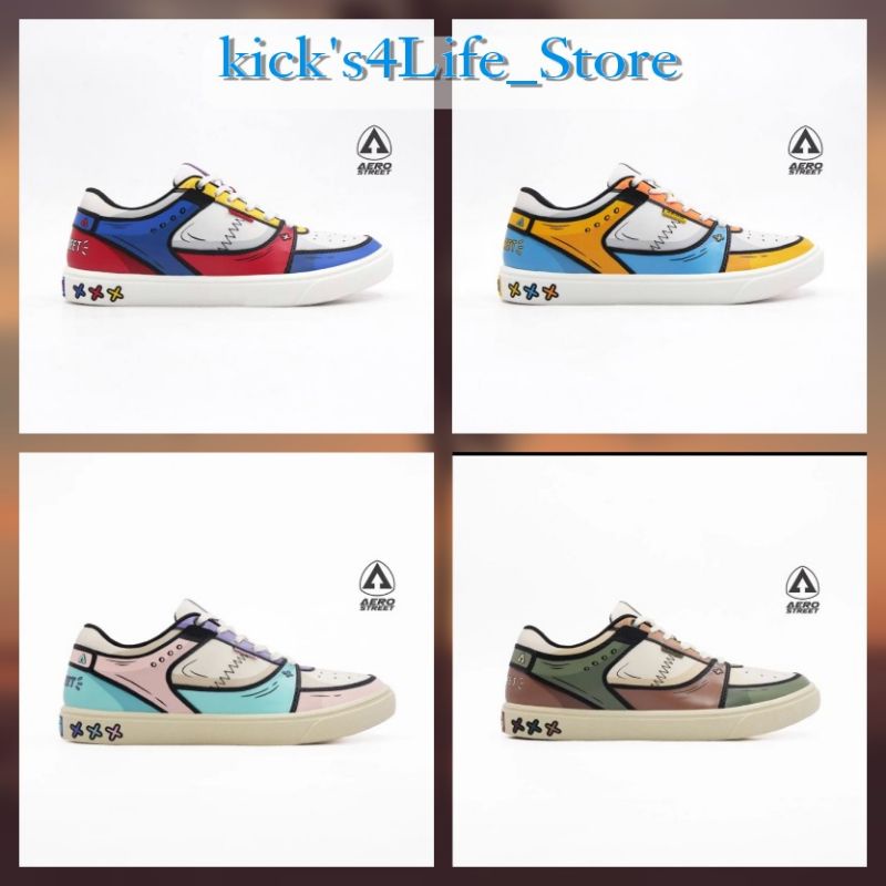 Aerostreet hoops 2D Reborn Low Putih Merah Biru/Putih Biru muda Kuning/low kream Toska pink/low krea