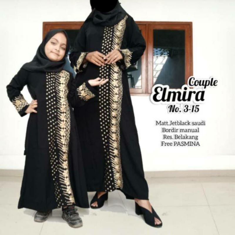 Basic Abaya Arab Saudi Hitam Modern Abaya Gamis Turkey Dhubai Hitam Couple ibu Dan Anak Motif Elmira