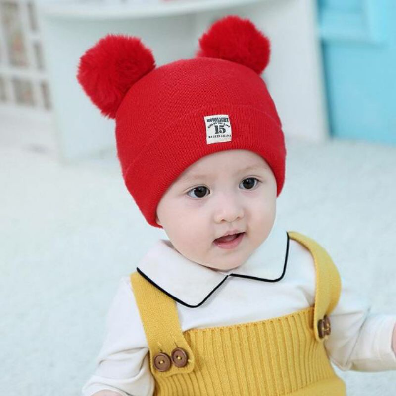 TOPI BAYI WOL POMPOM halus dan lembut