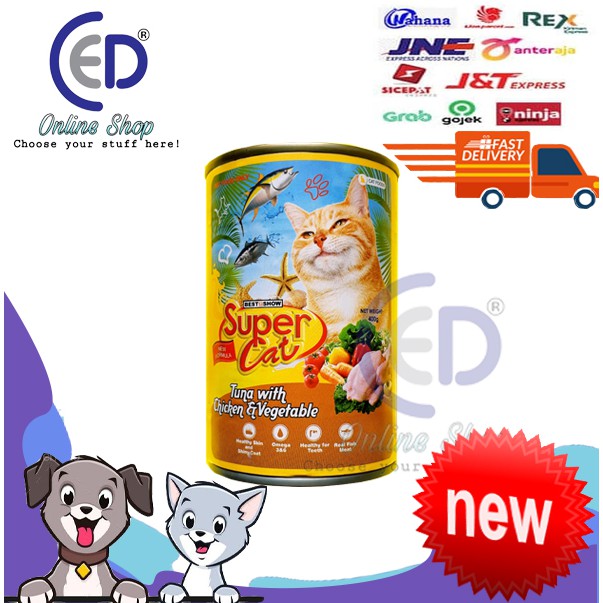 MAKANAN KUCING SUPER CAT TUNA WITH CHICKEN &amp; VEGETABLE 400GR