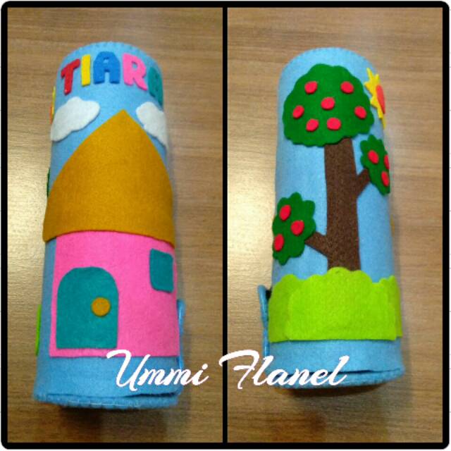 Celengan tabung hias flanel motif rumah pohon