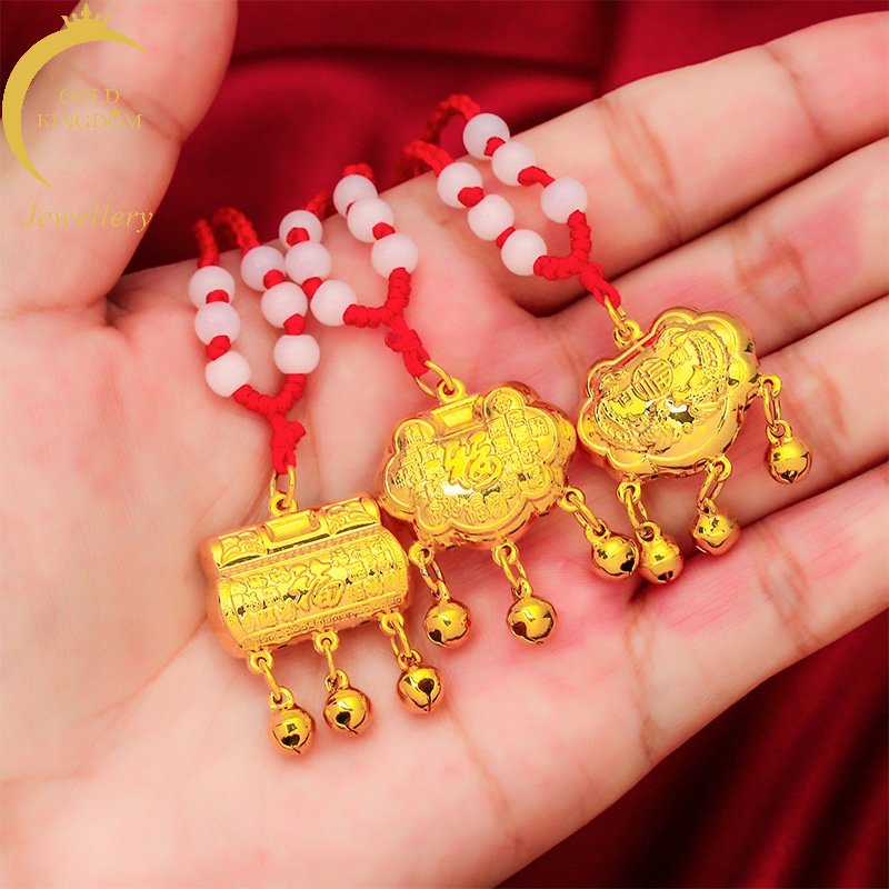 Kalung Lapis Emas Asli Kadar 375 Dengan Liontin Fortune Lock Fortune Naga Dan Phoenix Untuk Bayi
