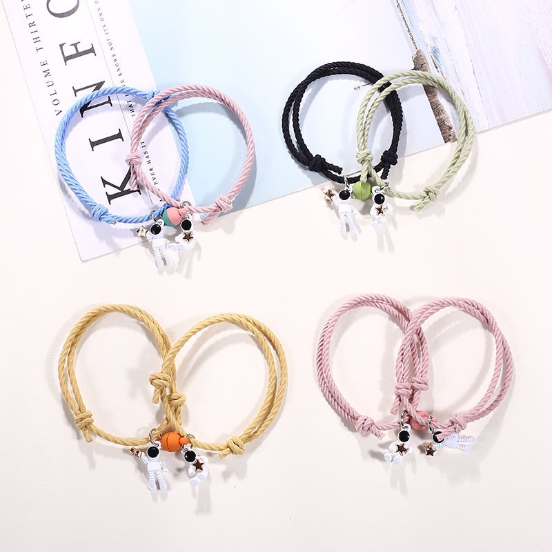 COD❤1 Pasang Fashion Astronot Daya Tarik Magnetik Gelang Pasangan Rambut Pacar Pelajar Tali Tangan Dikepang Aone