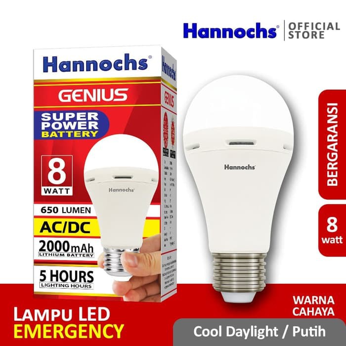 HANNOCHS Lampu Led Emergency Genius 8 Watt / Lampu LED AC/DC / Lampu Darurat