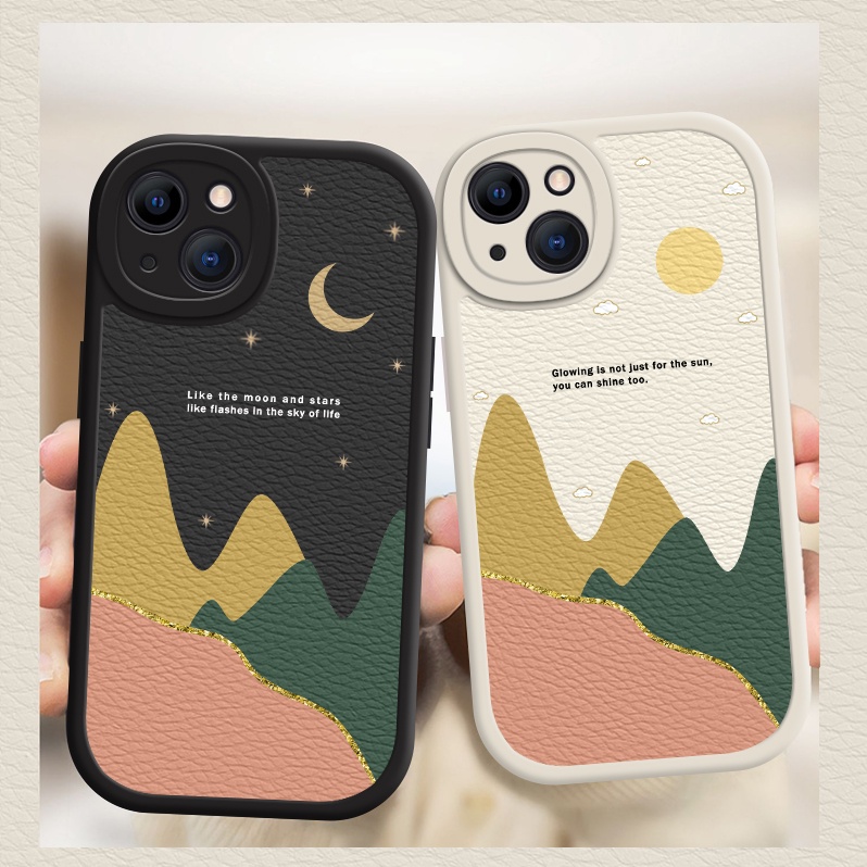 Casing Soft Case Motif Matahari + Bulan Untuk iPhone 6 / 7 / 8 + / X / XR / Xs Max 13 / 11 Pro Max