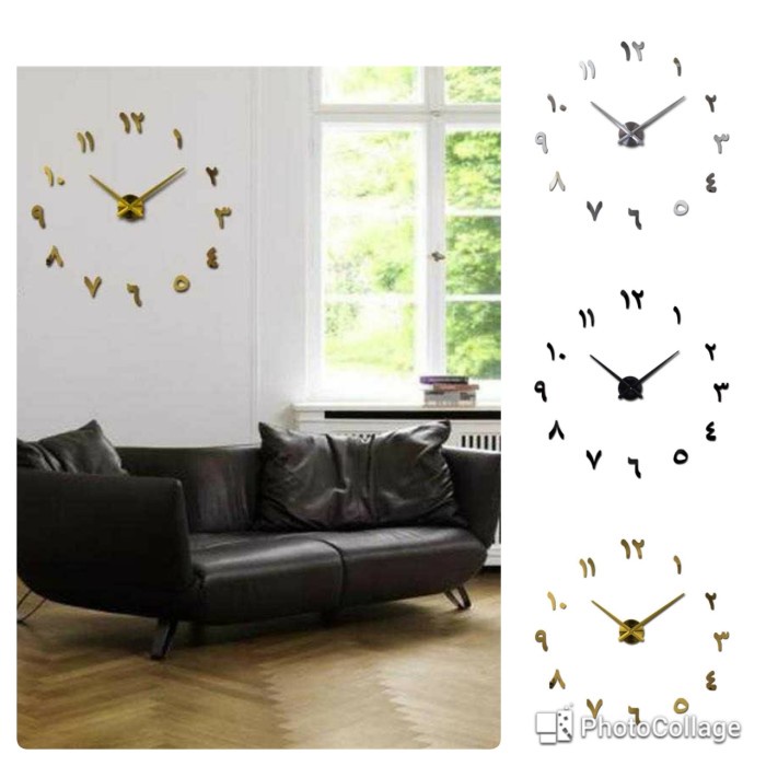 Dinding-Jam- Jam Dinding DIY Jumbo 3D Model Angka Arab Hijaiyah Angka Islam - Gold -Jam-Dinding 750