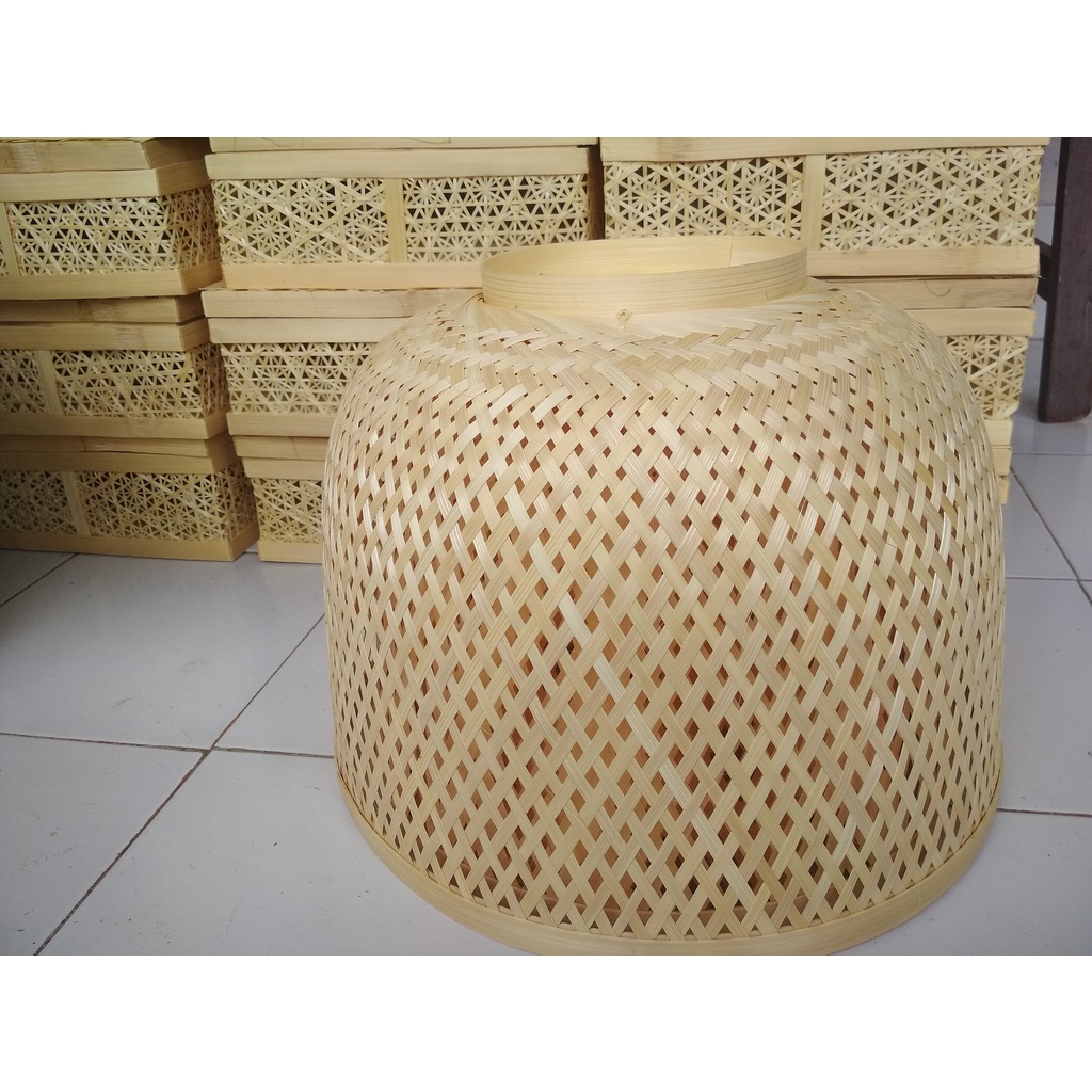 Kap Lampu Gantung anyaman bambu plepet mangkok