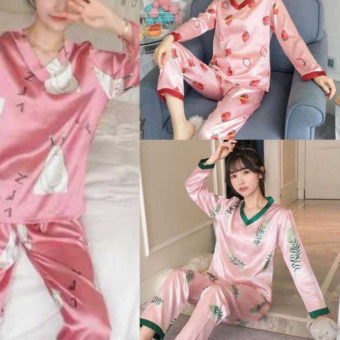 ❊ piyama satin import baju tidur satin piyama satin lengan panjang V PP ☄