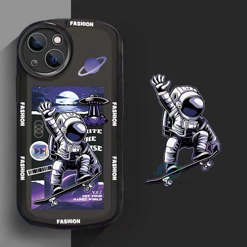 Casing TPU Realme 5 5i 6i C3 C35 C21Y C25Y C21 RealmeC11 2021 C25 C15 C12 C2 Motif Astronot Skateboard