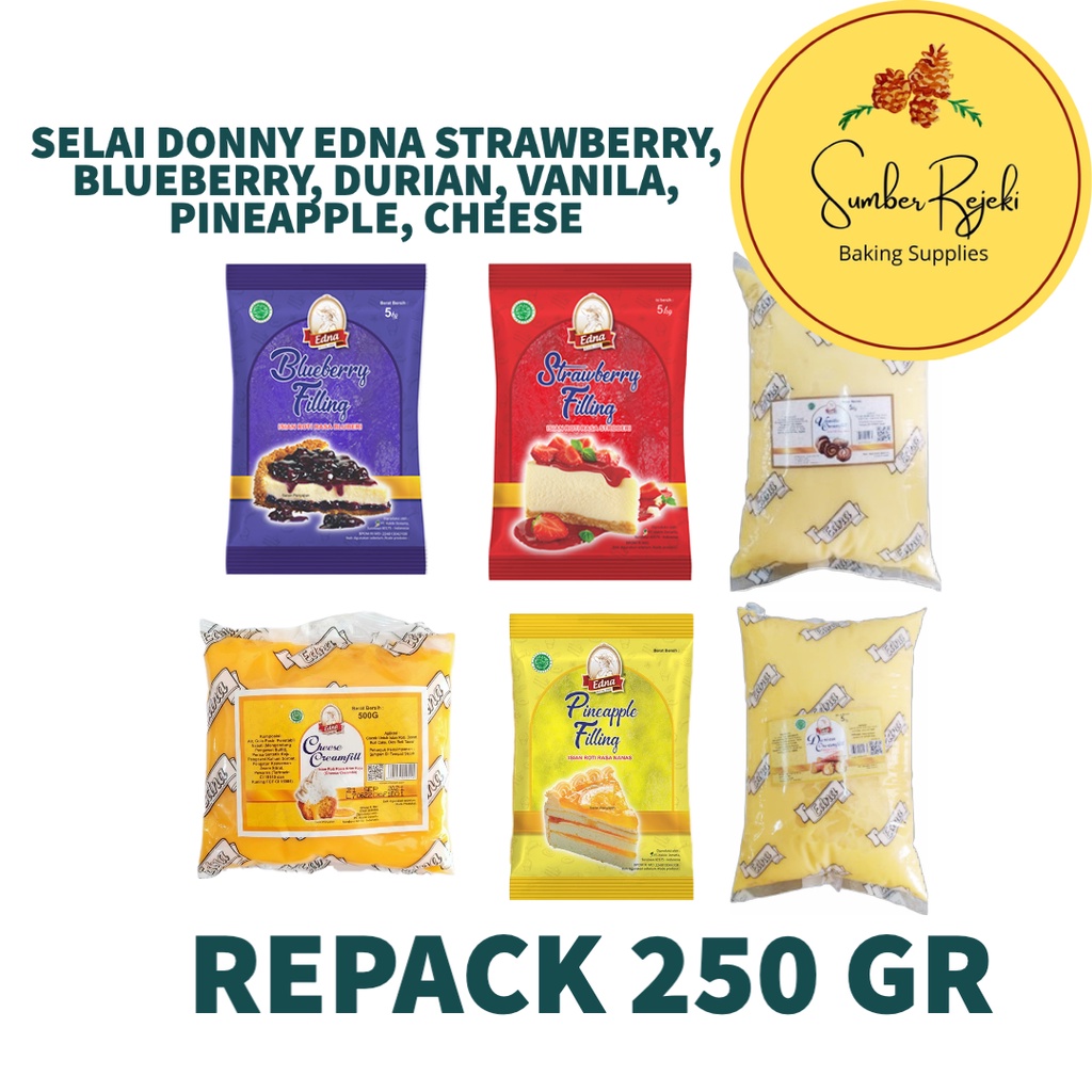 

Selai Edna Donny Rasa Strawberry, Blueberry, Srikaya / Sarikaya, Pineapple, Creamfill Vanila, Creamfill Durian, Creamfill Cheese 250 Gr / 250gr