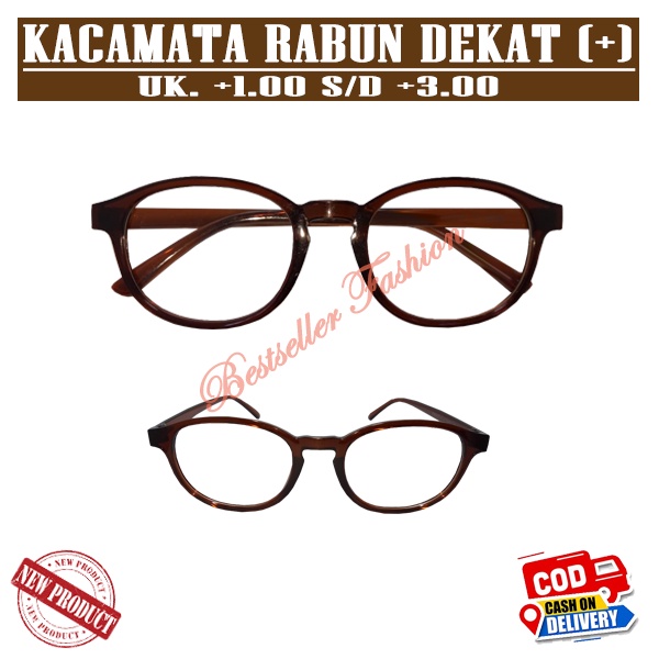 Kacamata Baca Plus Bulat Oval +1.00 s/d +3.00 Coklat Model Pria/Wanita Kacamata Rabun Dekat Murah NOCASE