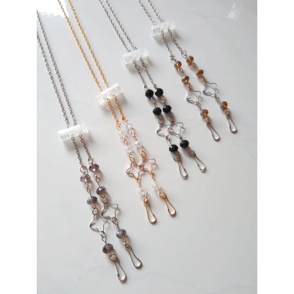 CRYSTAL 2 in 1 tali masker hijab/kalung & konektor masker/strap masker/tali masker rantai
