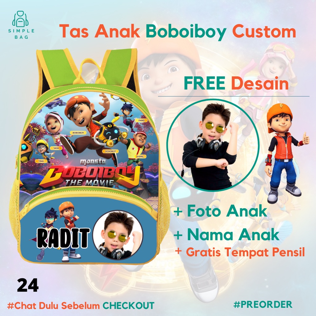 Tas Boboiboy Seri 24 Tas Anak Laki Laki Tas Sekolah Tas Custom Foto dan Nama Anak