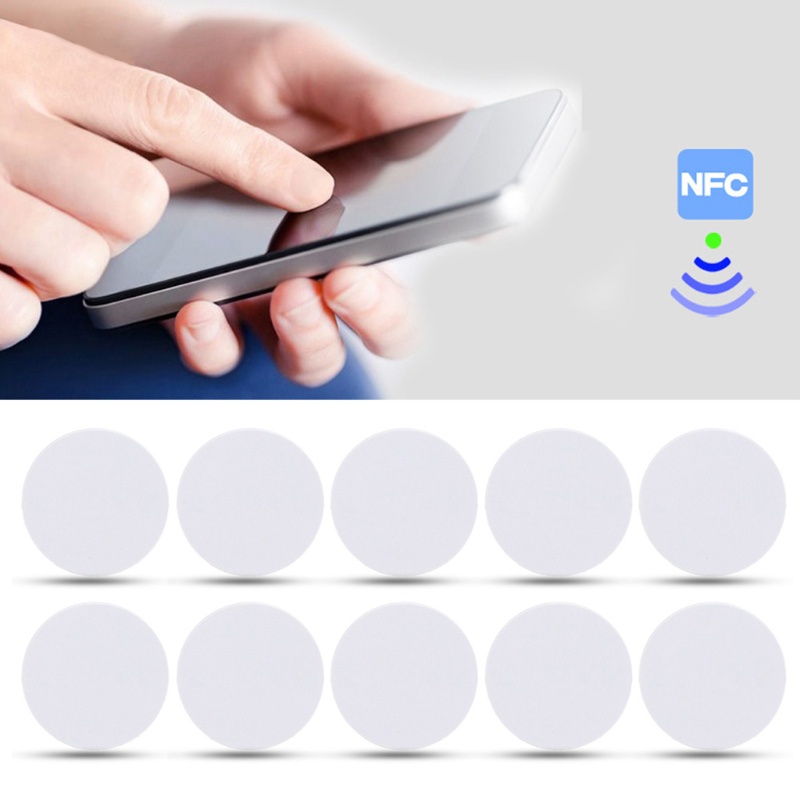 Vivi 10pcs 25mm Kartu Bentuk Koin Tahan Air Dapat Ditulis Ulang Kosong Putih NFC 215kartu Portabel Untuk Tag Pasangan WI-FI