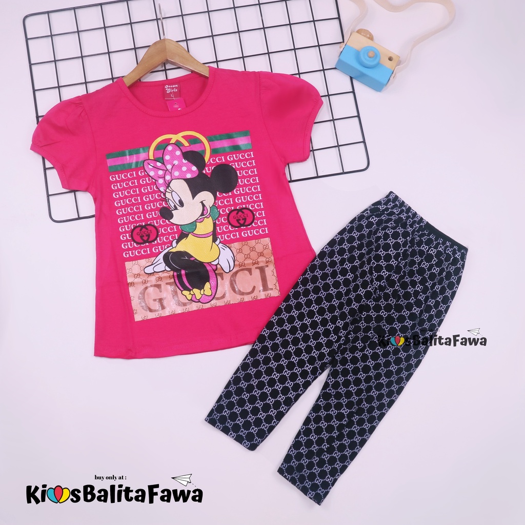 Setelan Mikkey &amp; DOLL uk 5-6 Tahun / Baju Anak Karakter Legging Perempuan Panjang Import Atasan Kaos