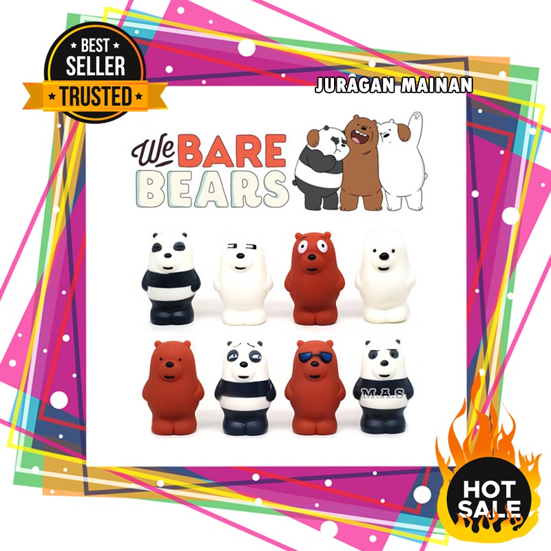 Mainan We Bare Bears Pose Set 8 pcs Action Figure Pajangan Miniatur Cake Topper