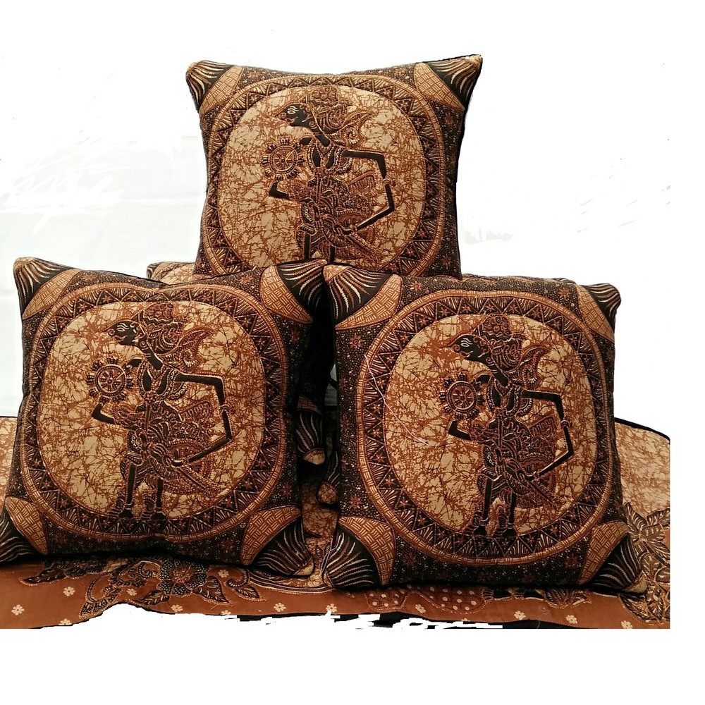 set sarung bantal sofa motif batik wayang coklat Termurah
