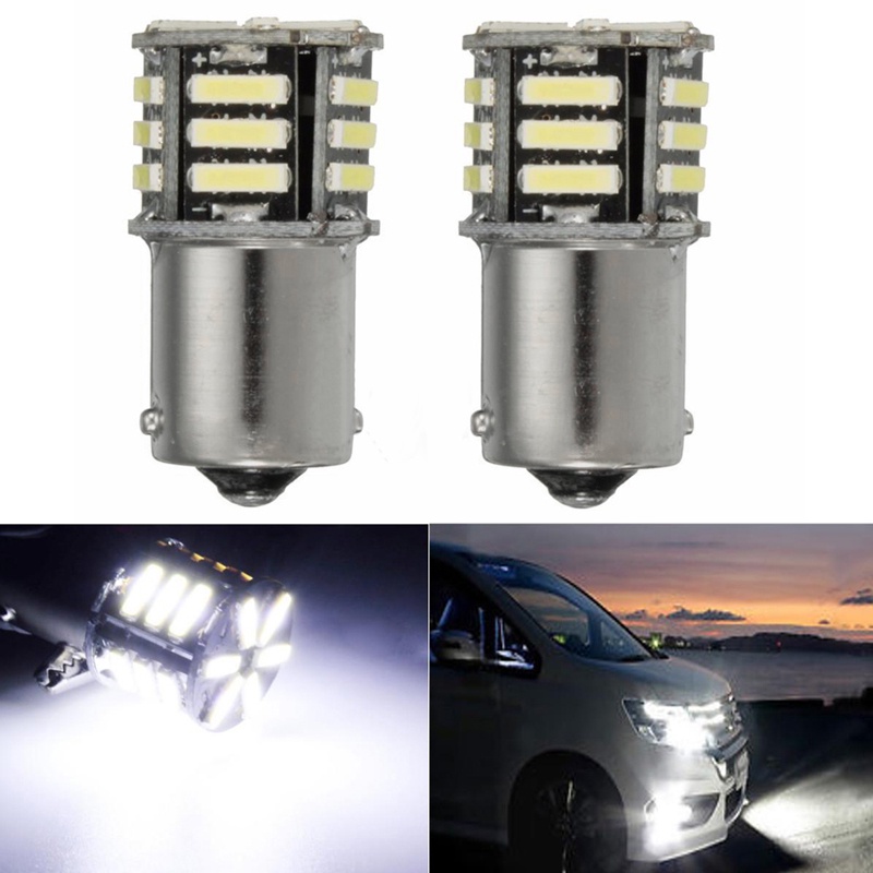 Cre 2pcs Bohlam LED Canbus No Error BA15S 1156 7506 P21W Warna Putih Untuk Lampu Mundur Mobil