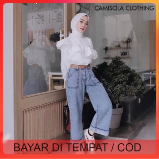 TAMARO KULOT JEANS RAWIS CULLOTE KANCING BOYFRIEND JINS KEKINIAN WANITA CEWEK TERBARU LOOSE SNOW DARK SNOW BLUE ALLSIZE 1 UKURAN BEST SELLER TERLARIS