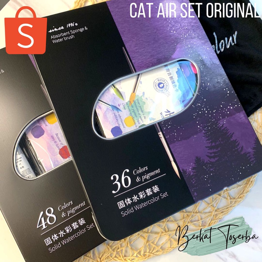 VS BG - 36/48 Water Color Set - Alat Cat Air Set (Termasuk Kuas dan Kertas Gambar) Import Dapat Case dan Sarung High Grade