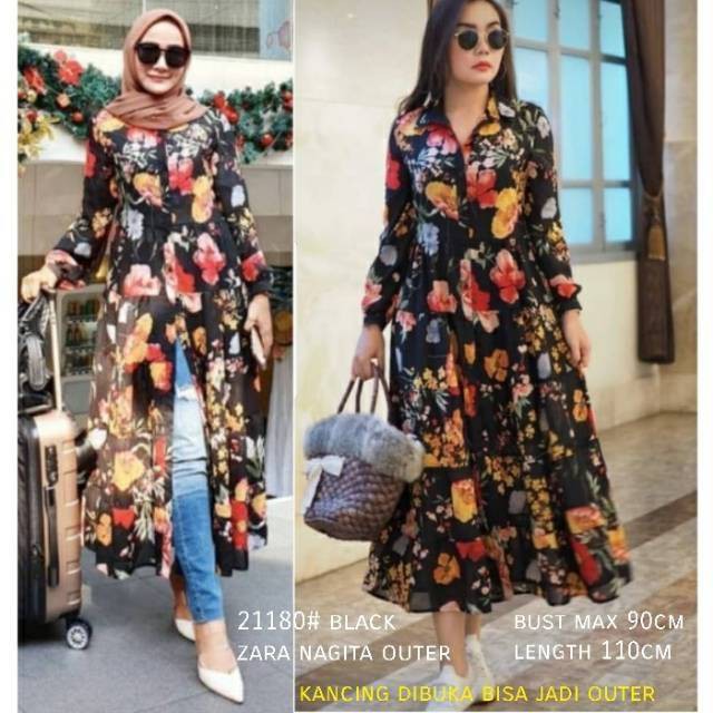 TM 21180/21190  NAGITA Dress Maxi/OUTER (2in 1) import(tanpa furing)-Hitam