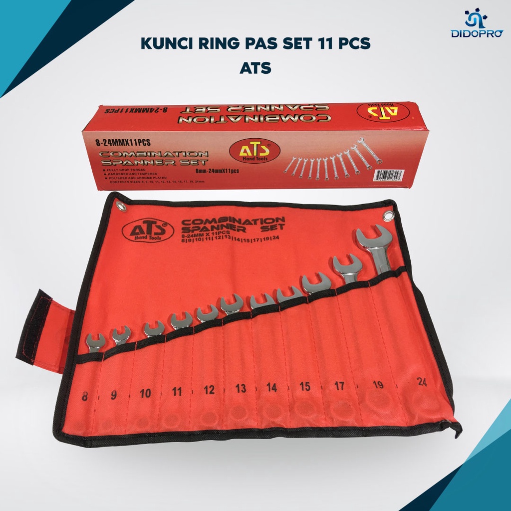 Kunci Ring Pas Set ATS 8-24mm 11 pcs untuk Bengkel / Combination Wrench Spanner Set 11 pc