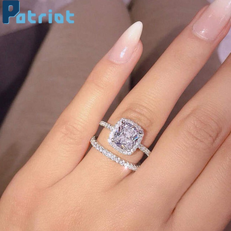 [ 2pcs/Set Fashion Simple Silver  Inlaid Zircon Rings Diamond  Finger Ring For Girl Friend ]