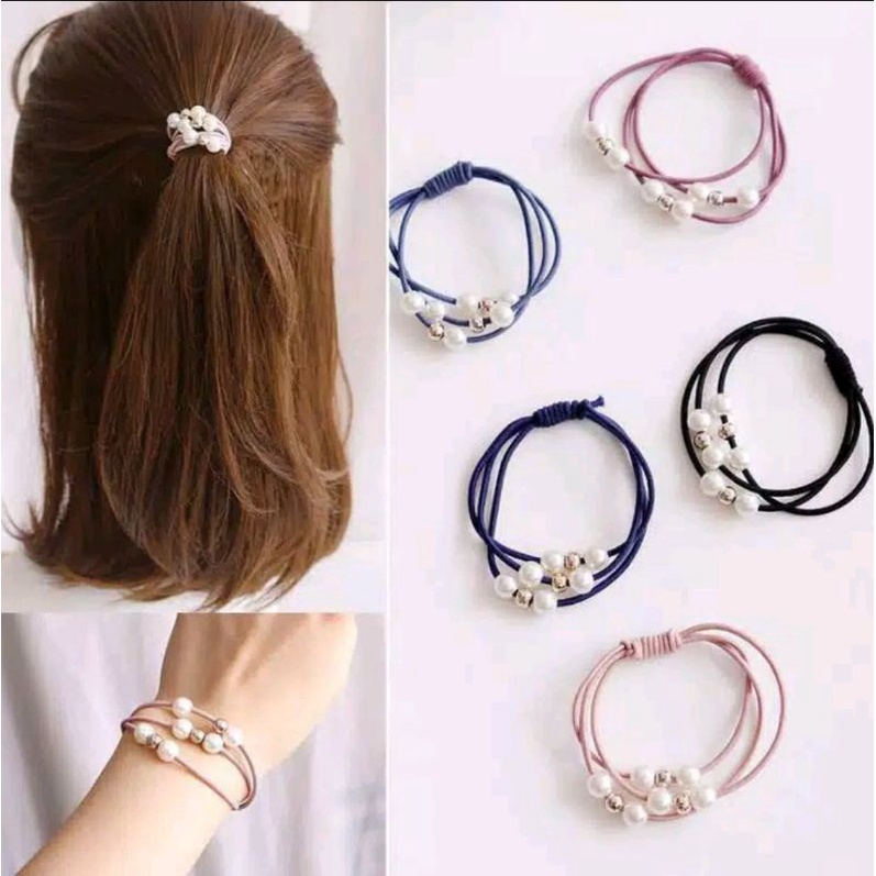 IKAT RAMBUT MUTIARA KOREA KARET WARNA WARNI CUTE ALA KOREA IMPORT BEST SELLER