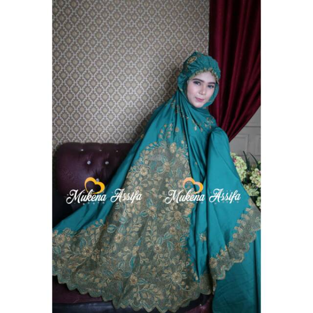 Mukena bordir bukittinggi - padang  hijau motif emas soft GS