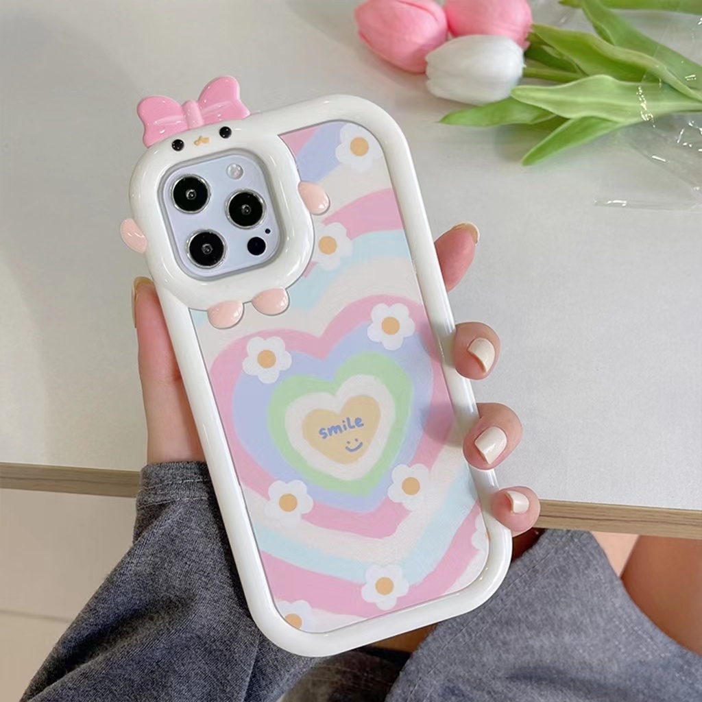 Ins Casing Softcase TPU Print Pelangi + Hati Untuk iPhone 14 14pro 14max 14prm 13 13pro 13pro 13prm 11 6splus 7Plus 8Plus Xr XS 13 12pro Max