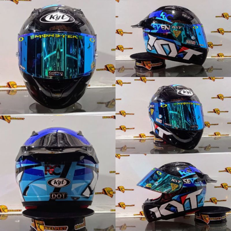 Helm full face KYT RC Seven Paket Ganteng Motif Visor Iridium Silver Stiker Set  Spoiler RC7-PAKET GANTENG NO-12