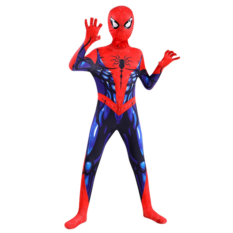 Halloween Makeup party baju otot spiderman anak laki laki setelan kostum spidermen + COS Spiderman Masker Asli