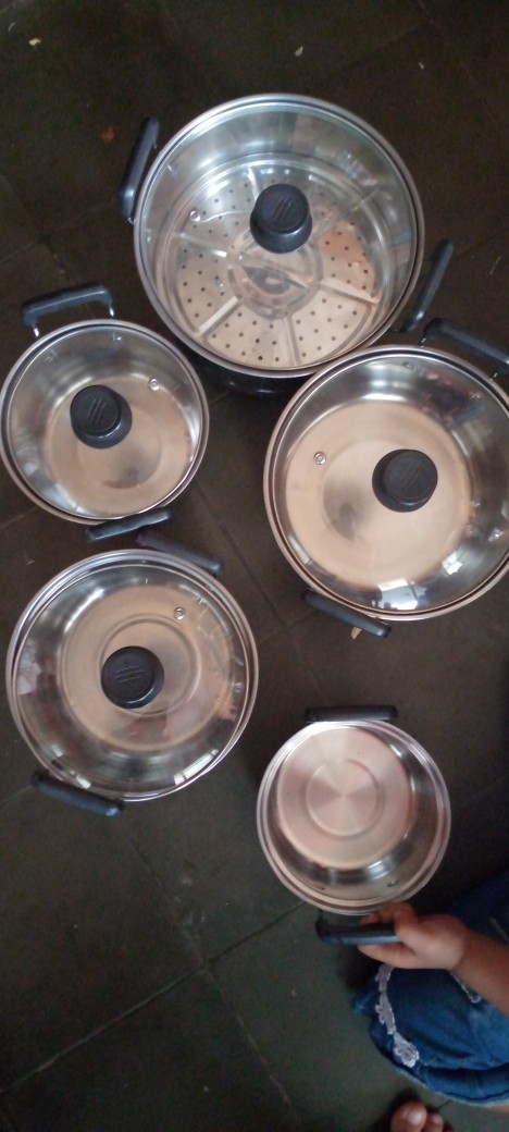 Panci Set5 Pcs Tutup Kaca Panci Set Stainless Steel Panci Beranak Ada Kukusan Murah Pabrikwps