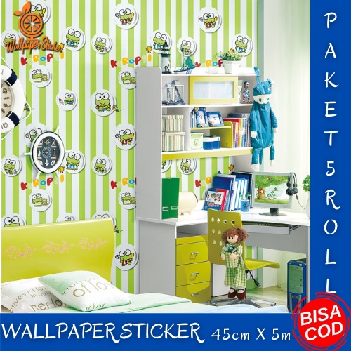 COD -  PAKET 5 ROLL Walpaper Sticker Dinding kamar anti air Murah Dan Terbaik Motif Karakter Albino 88