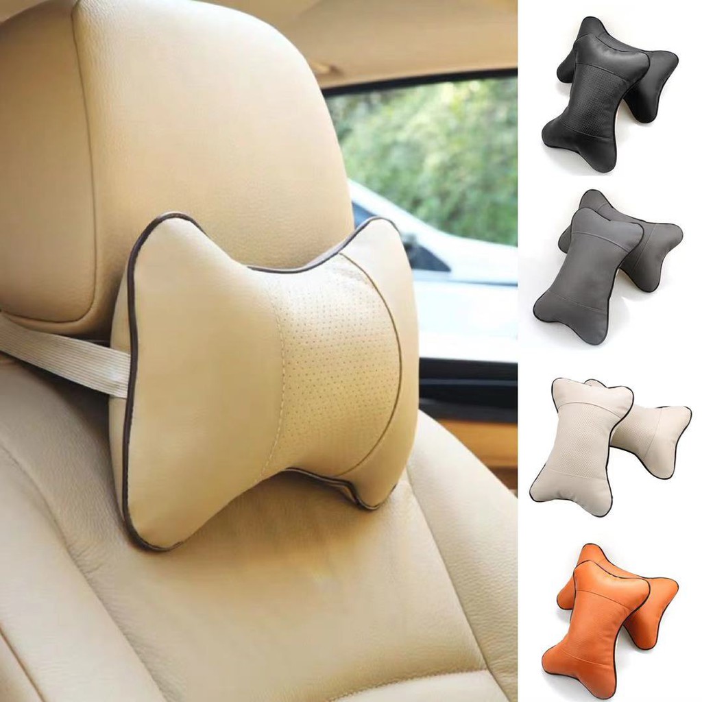 2pcs/set Car Neck Pillow PU Leather Breathable Mesh Auto Car Neck Rest Headrest Cushion Bantal Untuk Aksesoris Mobil Interior Bantal Leher Kursi Kepala Leher Penyangga Istirahat Kepala Yang Nyaman