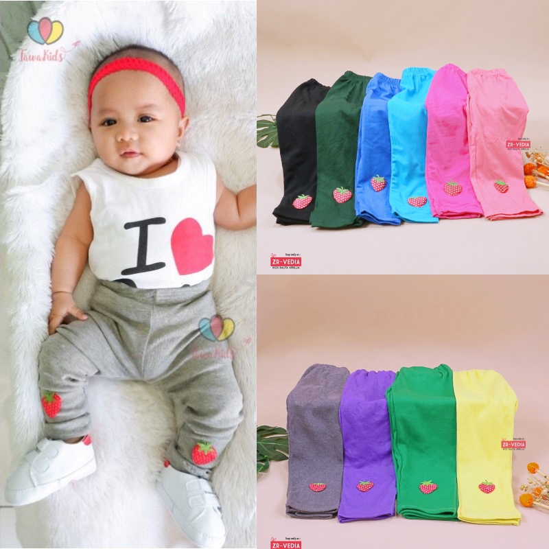 (ISI 3 PCS) Legging Strawberry Polos Size Bayi - 7 Tahun / Celana Panjang Anak Perempuan Bayi Cewek