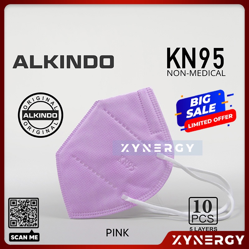 Masker Alkindo Kn95 Tali Putih Pink 5 ply isi 10 Masker Non Medis Sekali Pakai