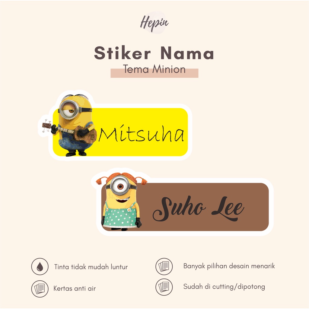 

(90 - 120 pcs) Cetak Stiker nama karakter MINION/stiker cutting waterproff/stiker lucu murah